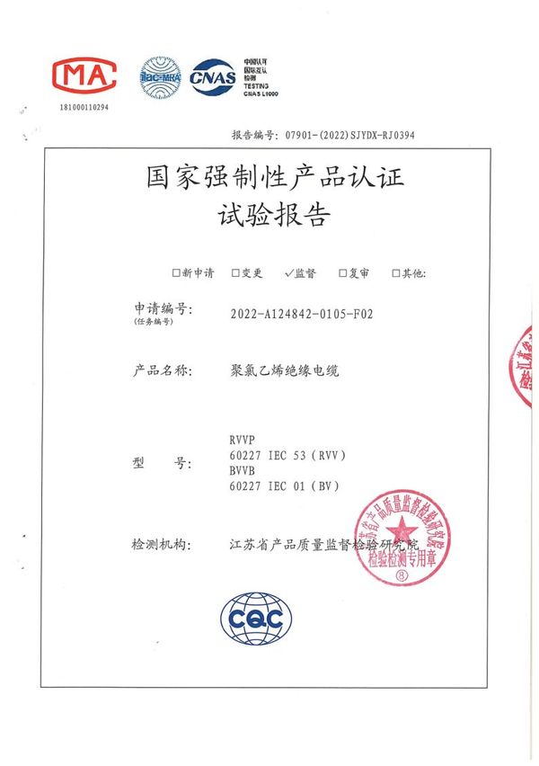 BVVB 2×2.5國(guó)家強(qiáng)制性產(chǎn)品認(rèn)證試驗(yàn)報(bào)告（2022）